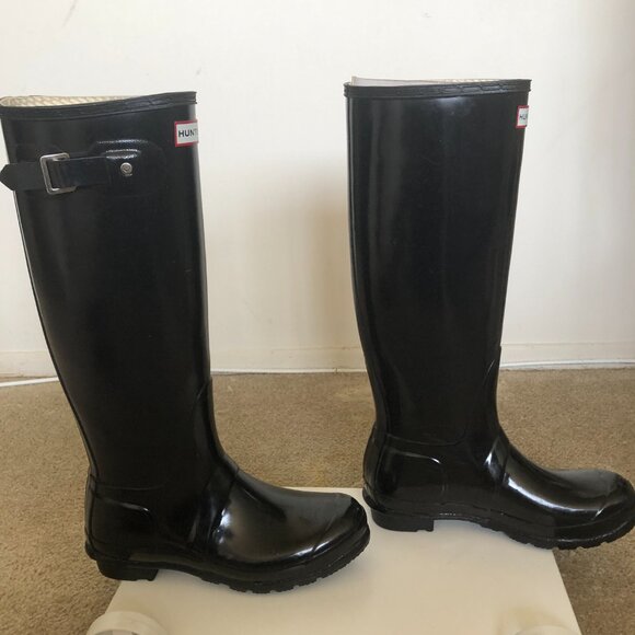 Hunter Original Tall Wellington Water Boots, Gloss Black, Size 39/8 US - Picture 3 of 5